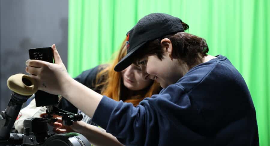 film student operating camera